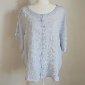 Tahari Linen SM Oversize Boxy Blouse Tunic Beachy Coastal Vacation Lightweight
